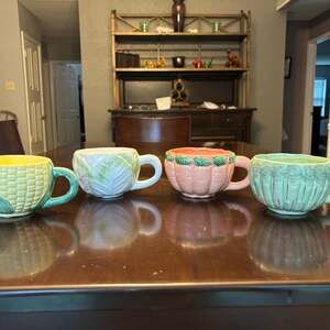 Vintage Vegetable Themed Ceramic Mugs - Set of 4, Farmhouse Kitchen Decor